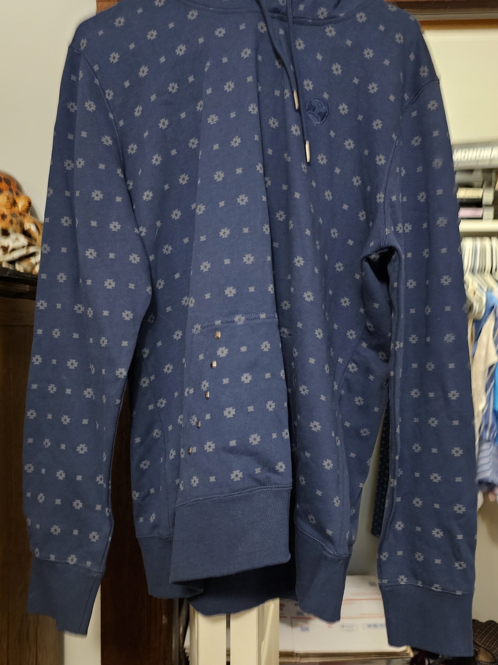 Hooey Navy Hoodie with Light Gray Dot Pattern
